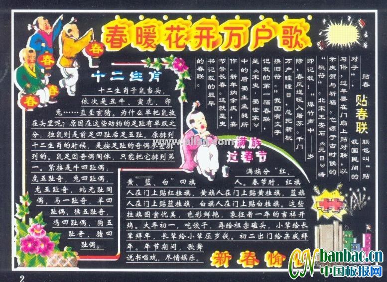 喜迎新年黑板报：春暖花开万户歌