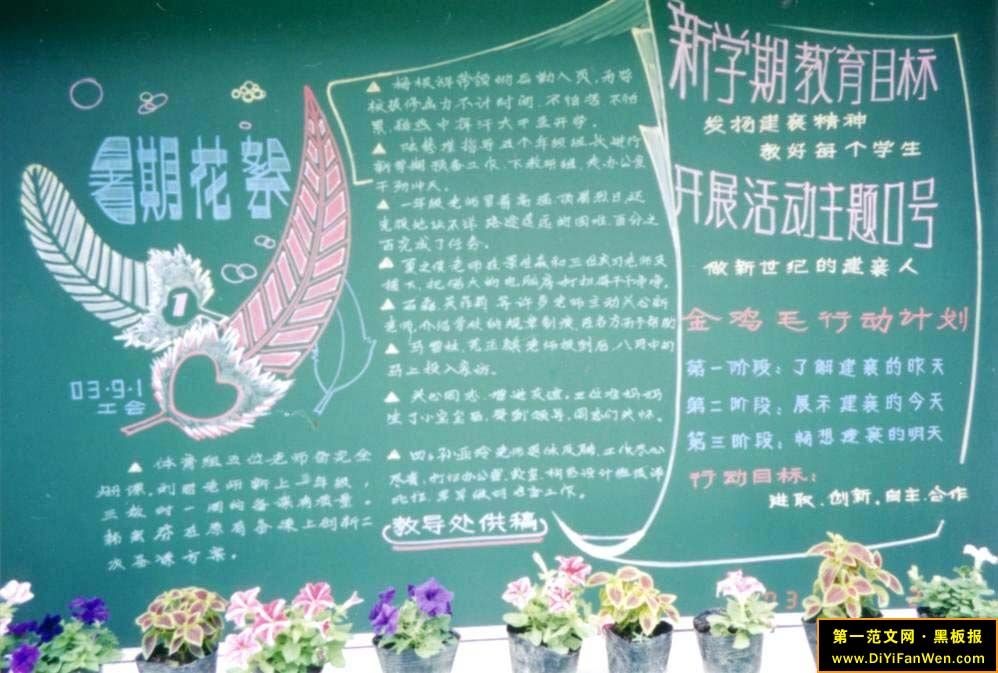 新学期主题黑板报：新学期教育目标，开展活动主题口号