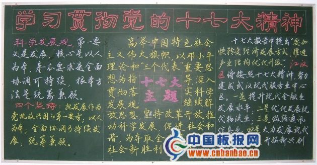 专题粉笔板报：学习贯彻党的十七大精神