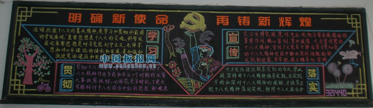 学习宣传十八大黑板报：明确新使命再铸新辉煌