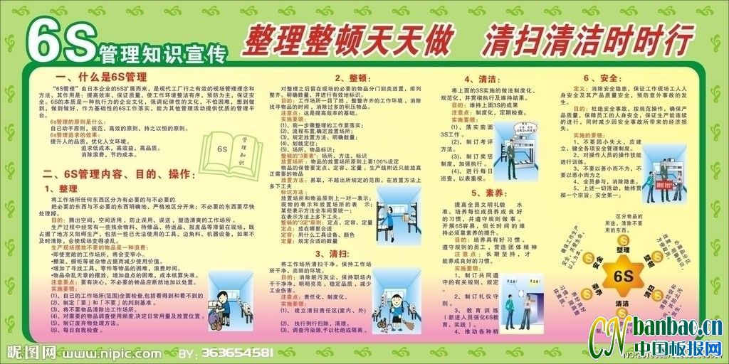 6s管理板报-整理整顿天天做 清扫清洁时时行