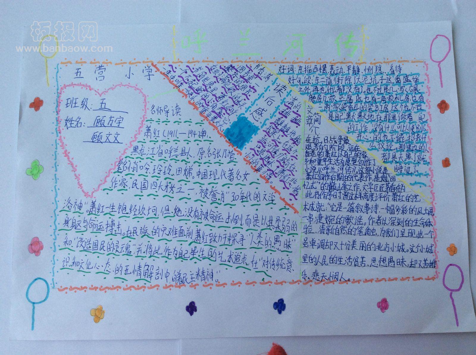 呼兰河传读后感手抄报