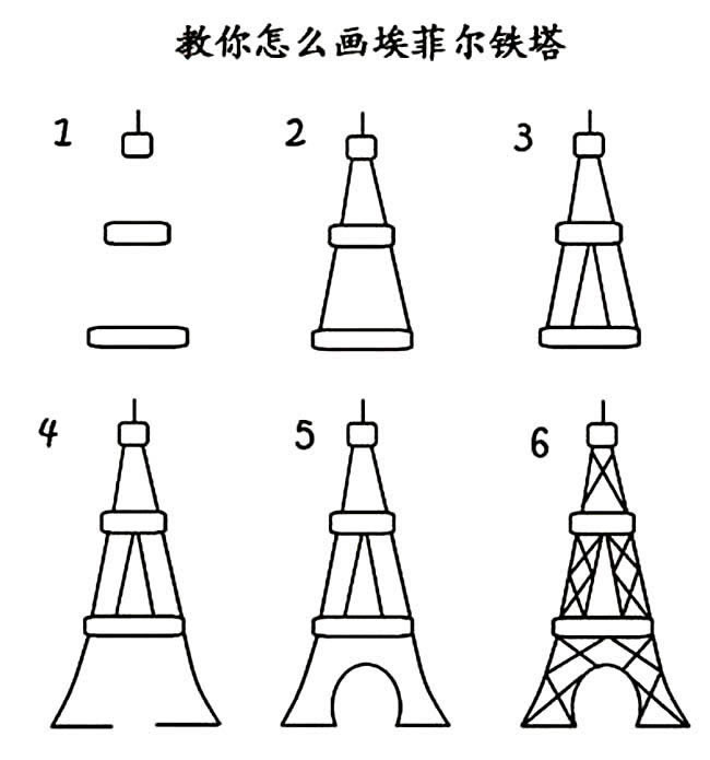 埃菲尔铁塔建筑简笔画步骤图片大全五