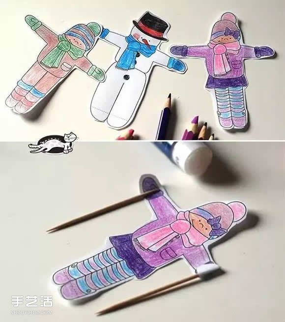 幼儿园溜冰纸片小人DIY 立体的溜冰小人制作