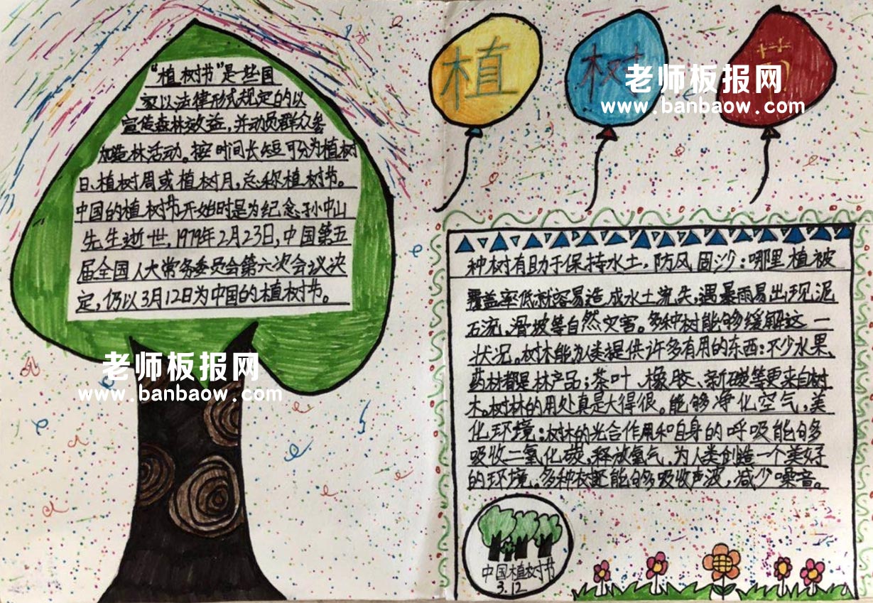 小学四年级312植树节爱护环境手抄报图片大全