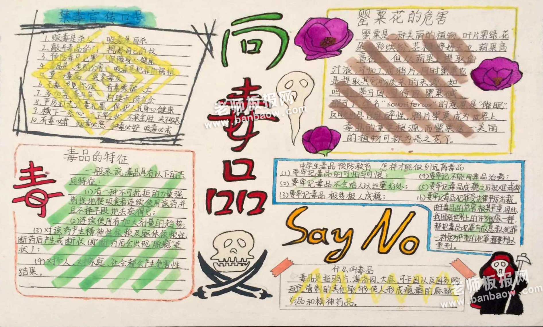 向毒品说NO手抄报图片 禁毒宣传口号