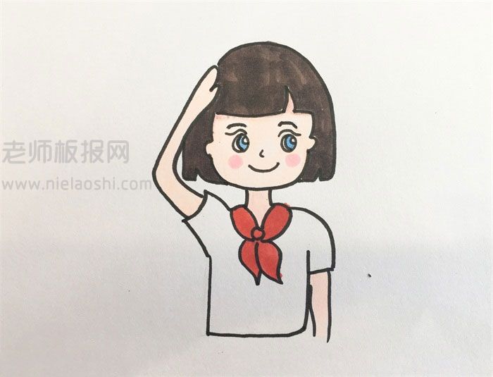 女学生敬礼简笔画图片 女学生敬礼怎么画的