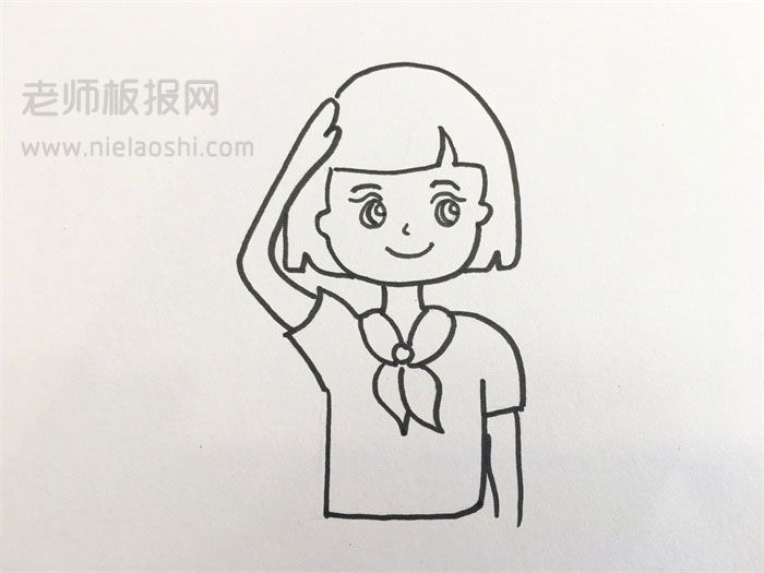 女学生敬礼简笔画图片 女学生敬礼怎么画的