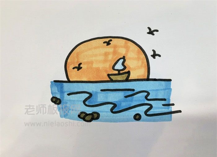 夕阳简笔画图片：夕阳如何画