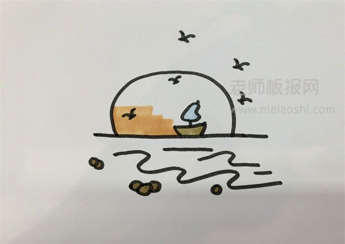 夕阳简笔画图片：夕阳如何画