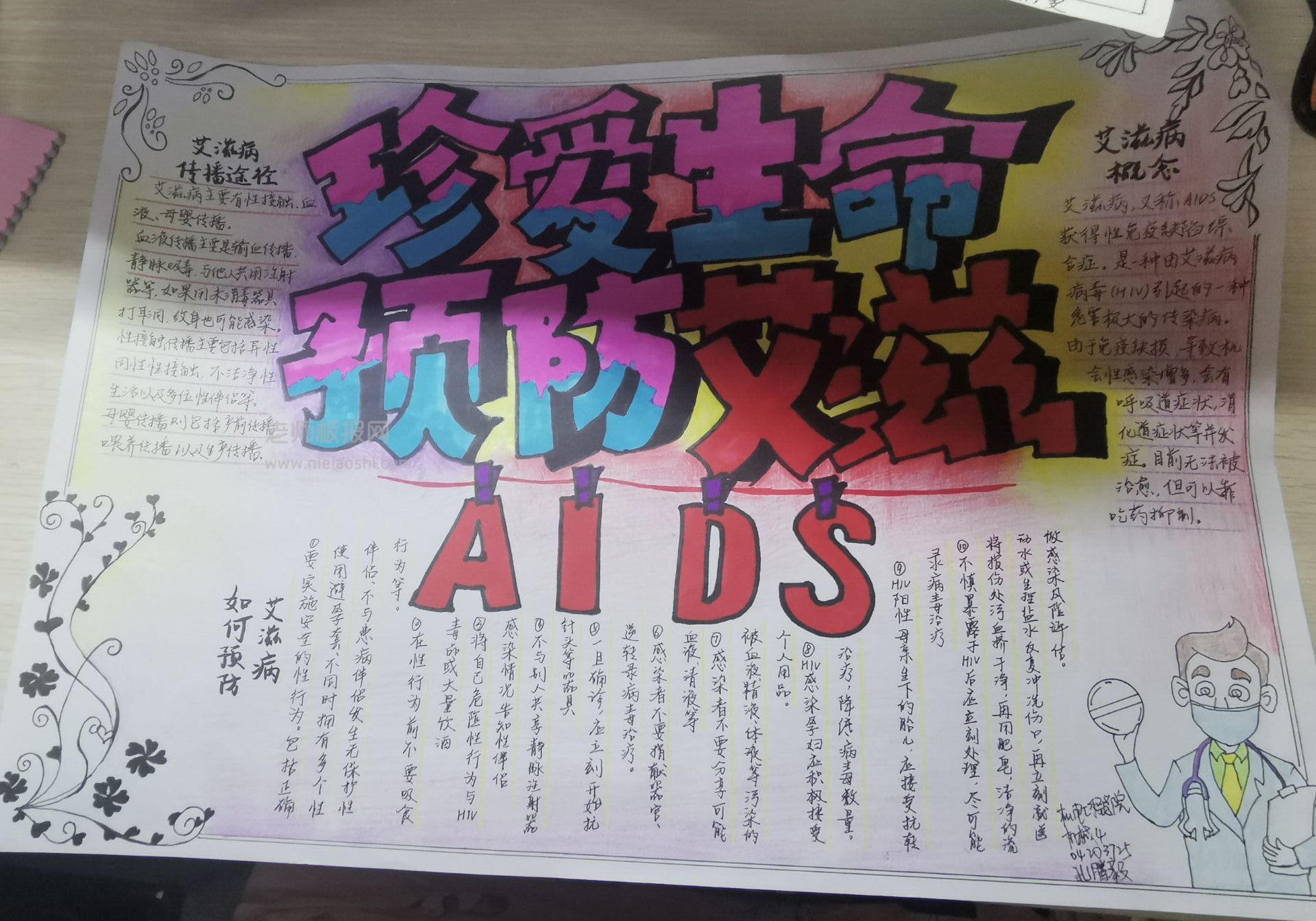 珍爱生命预防艾滋病AIDS手抄报