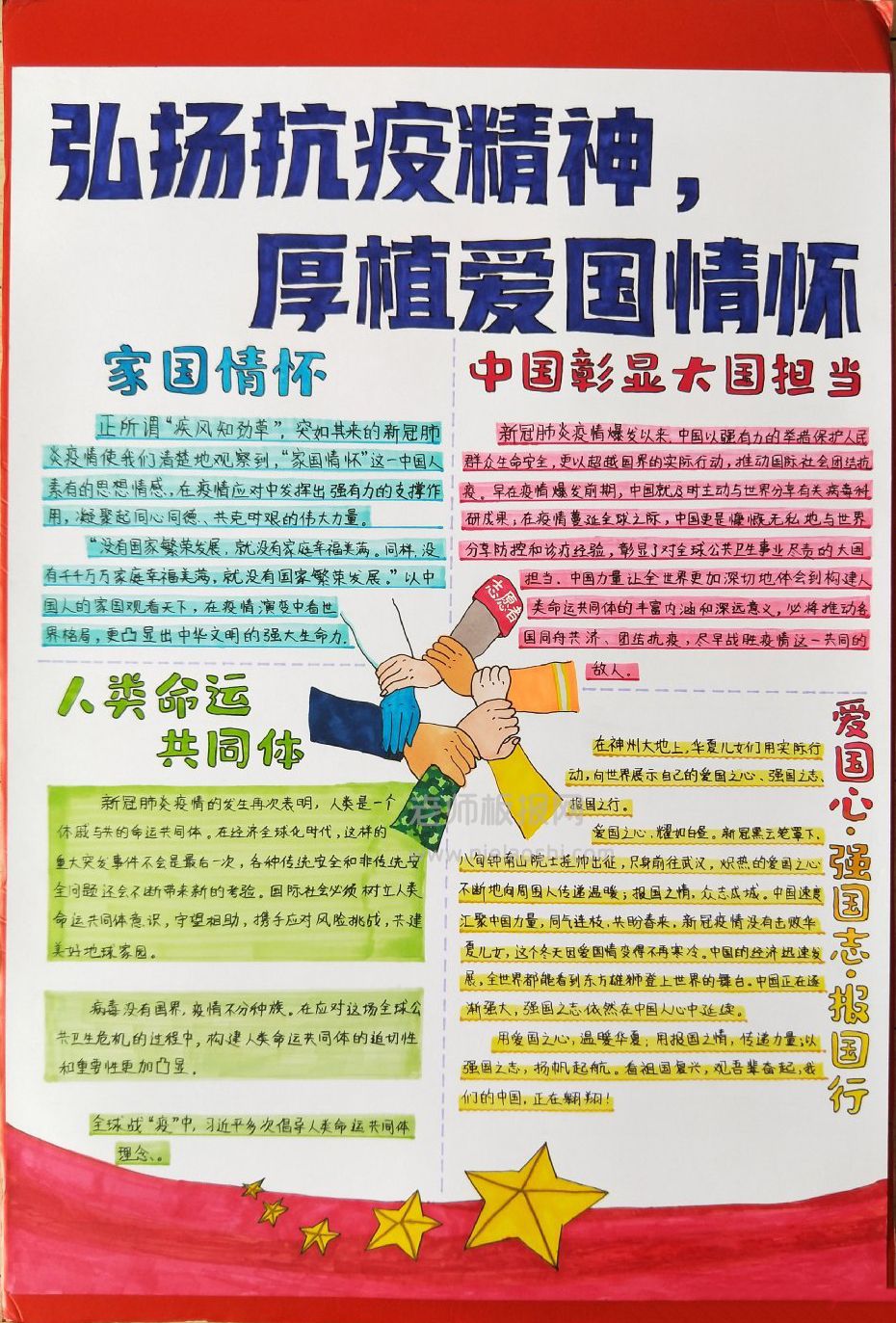 弘扬抗疫精神厚植爱国情怀手抄报图片