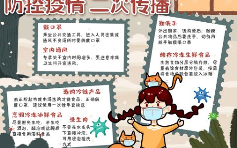 卡通防控疫情二次传播手抄报冬季防疫电子小报word模版