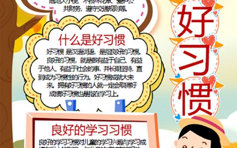 卡通可爱中小学生培养好习惯宣传小报word电子模版