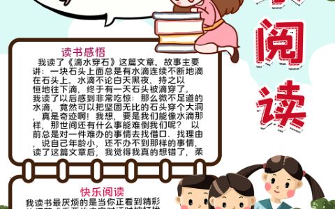 卡通快乐阅读手抄报读书好习惯小报word电子模版