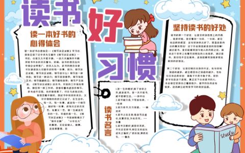 学生通用读书好习惯小报爱阅读手抄报word电子模版