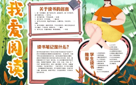 校园卡通读书好习惯爱阅读学生手抄报word电子模版