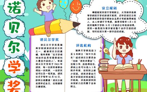 诺贝尔学奖电子小报word模板手抄报下载