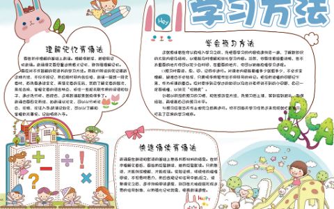 卡通学习方法中小学生电子小报word手抄报模板