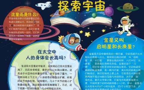 蓝色大气探索宇宙奥秘学生小报word电子模板