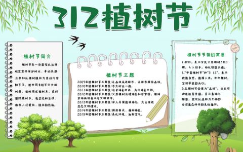 卡通可爱3?12植树节绿色环保手抄报word电子模板