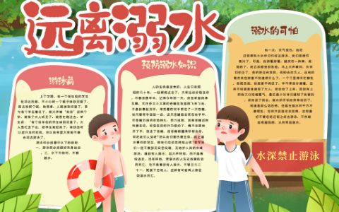 学生远离溺水安全手抄报word电子模板