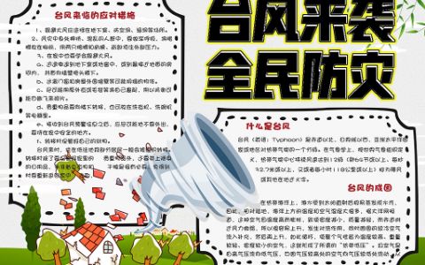 绿色简约台风来袭防灾小报预防自然灾害手抄报word电子模版