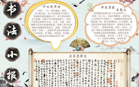 复古中国书法国学小报word电子手抄报模板