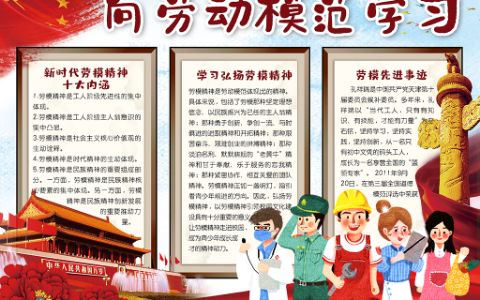 红色手绘风向劳动模范学习小报弘扬劳模精神手抄报word电子