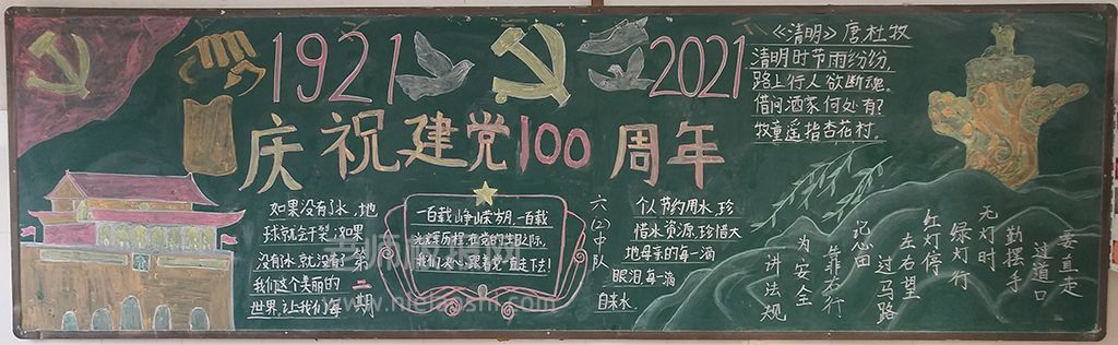 1921--2021年庆祝建党100周年主题黑板报图片