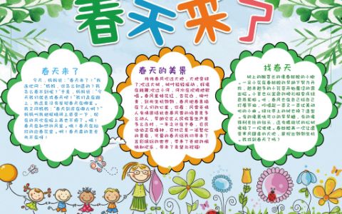 绿色春天来了春姑娘立春学生素材小报word电子手抄报模板