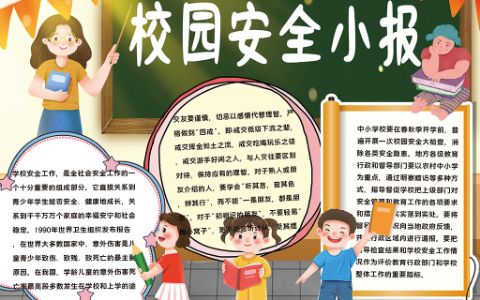 中小学校园安全教育卡通小报word电子手抄报模板