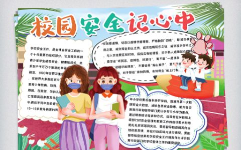 校园安全记心中学生手抄报word电子小报模板