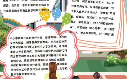 竖版卡通中小学生校园安全手抄报word电子小报模板