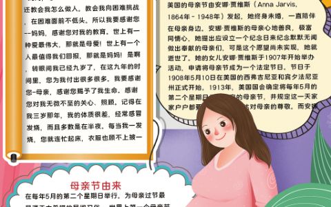 卡通竖版母亲节快乐学生素材手抄报word电子模板