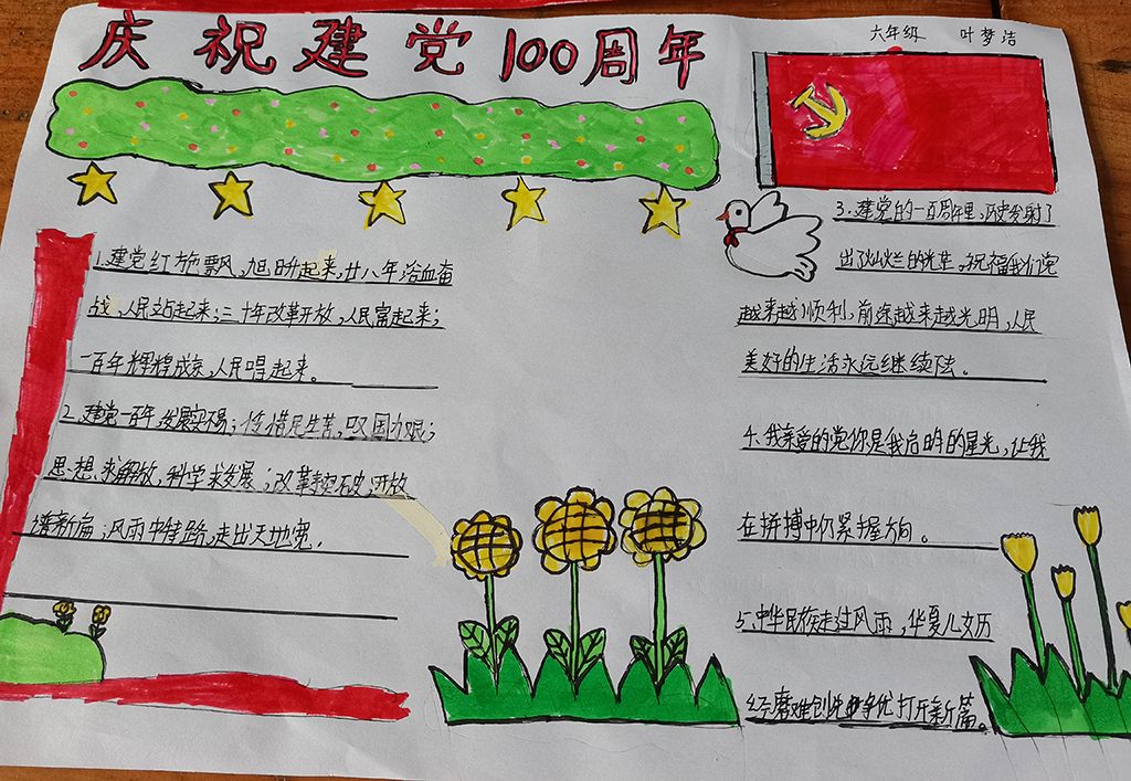 庆祝建党100周年六年级手抄报图片