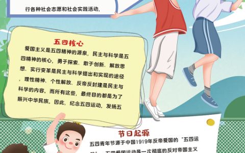 热血青春五四青节电子素材小报word模板下载