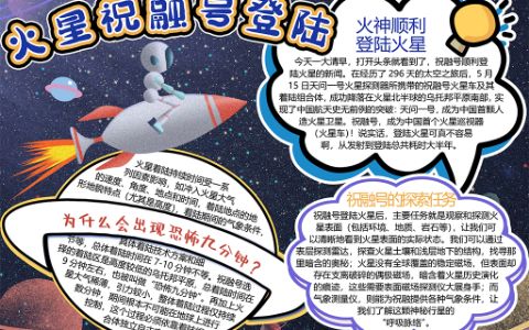 火星祝融号登陆手抄报word电子模板