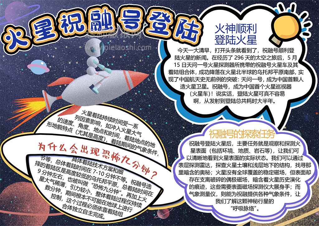 火星祝融号登陆手抄报word电子模板