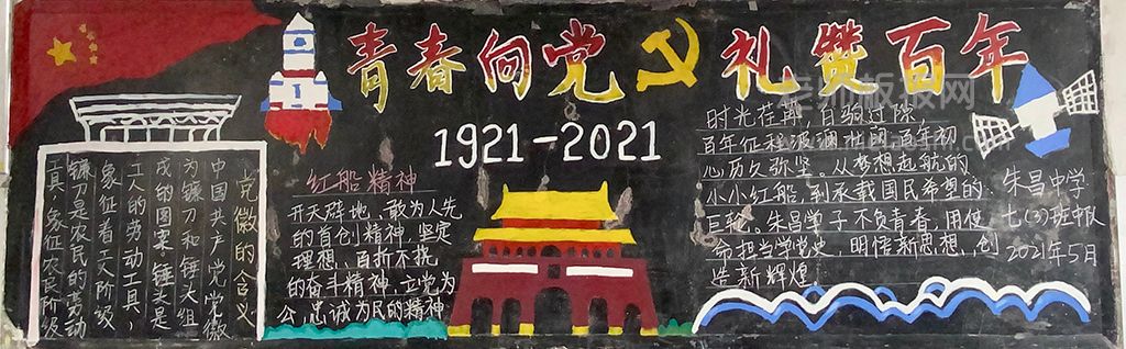 1921--2021青春向党礼赞百年黑板报图片