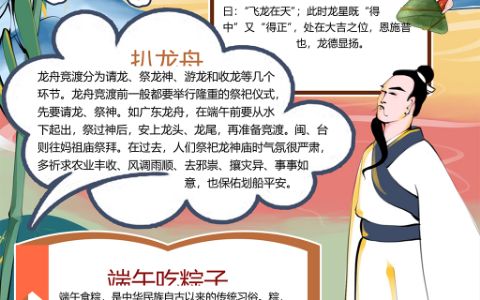 端午节纪念屈原竖版电子手抄报word模板下载