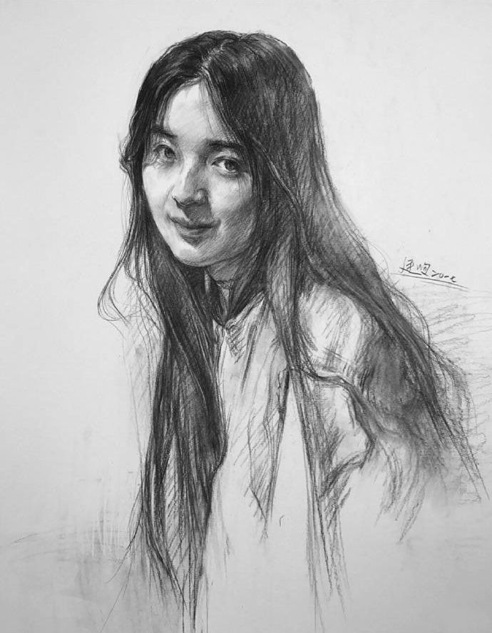 素描长发女孩步骤图片