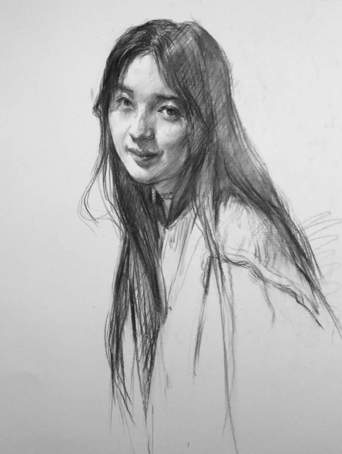 素描长发女孩步骤图片