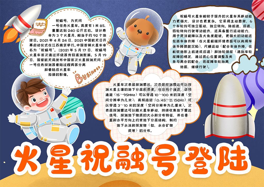 祝融号登陆火星科技小报word电子模板