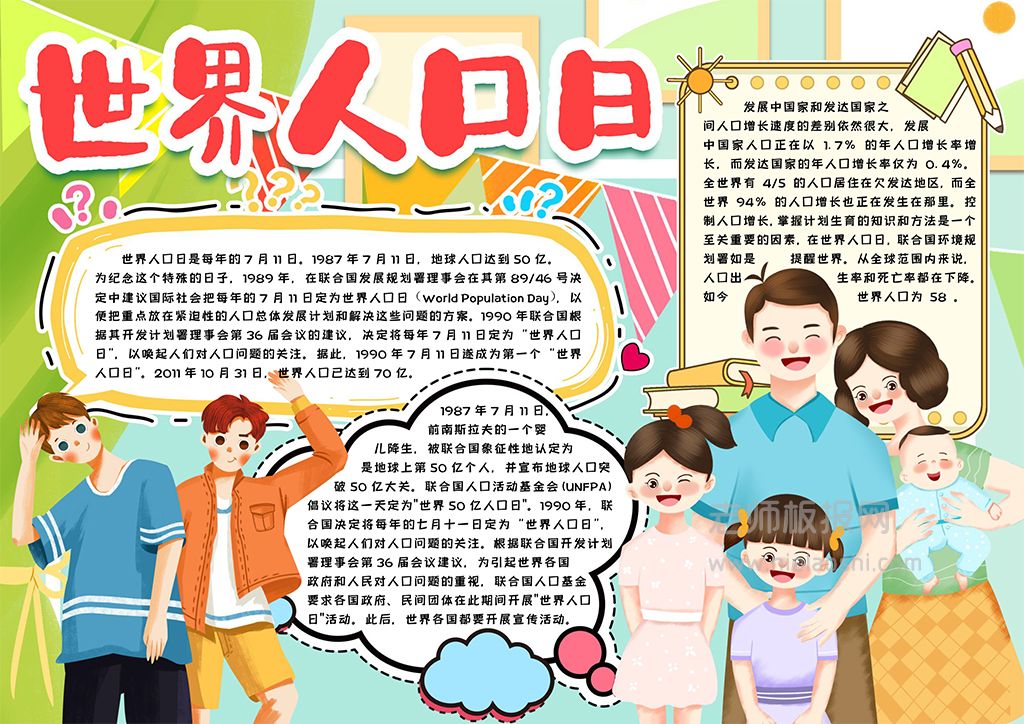 世界人口日小报人口普查手抄报word电子模版