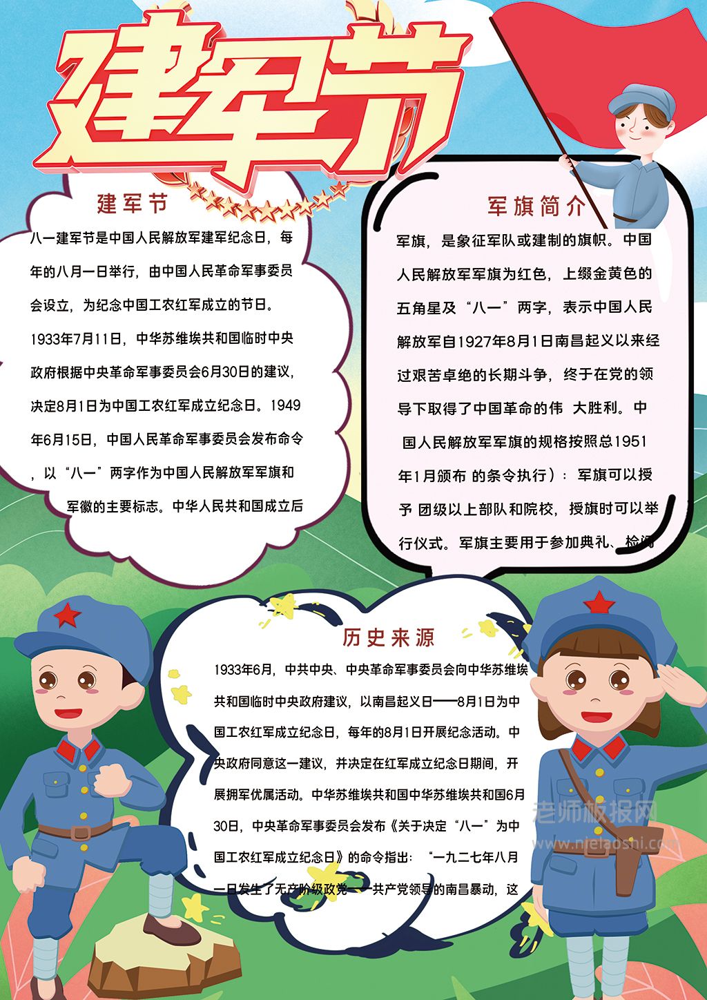 卡通简约八一建军节手抄报