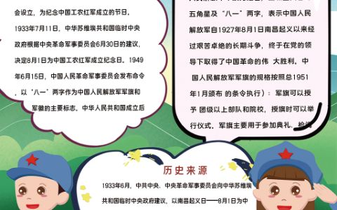 卡通竖版简约南昌八一建军节手抄报word电子模版