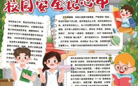 校园安全记心中主题学生手抄报word电子模版