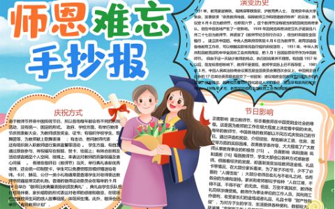 学生素材小报师恩难忘手抄报word模板