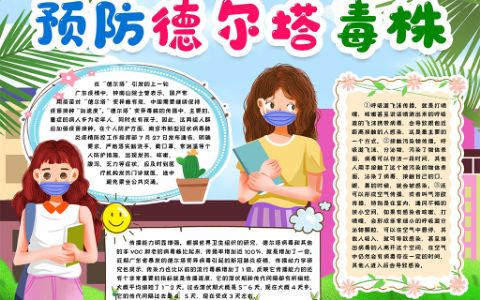 预防德尔塔毒株学生素材电子小报word模版